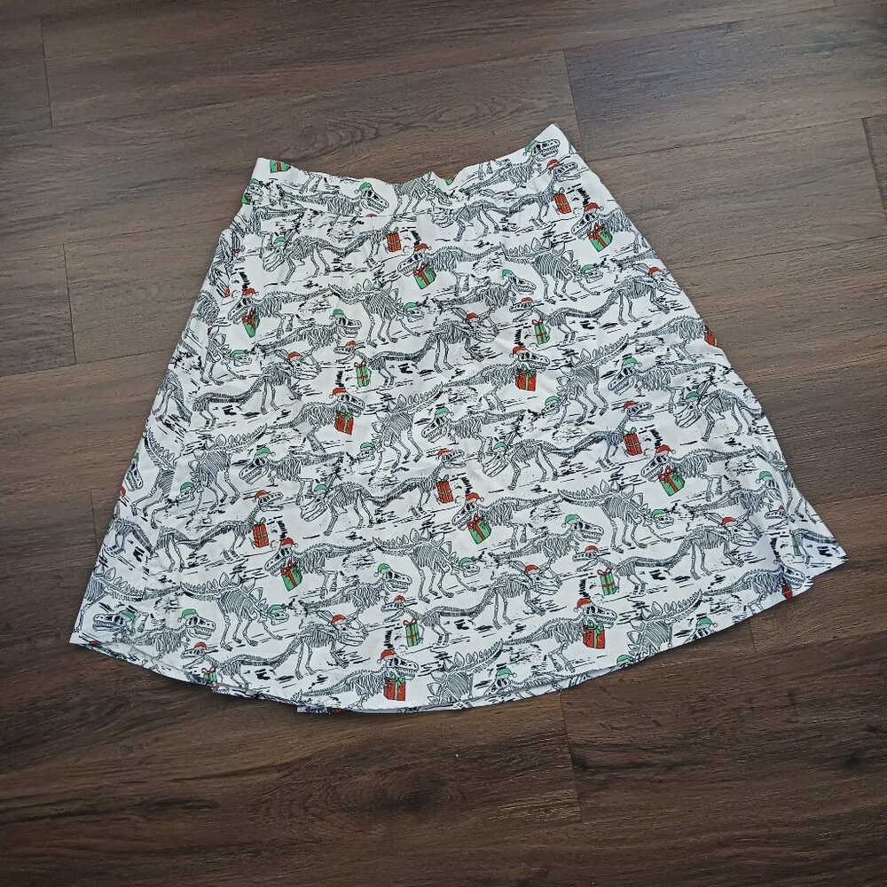RARE Retrolicious Womens Retro Skirt Pockets Christmas Holiday Dinosaur Skeleton